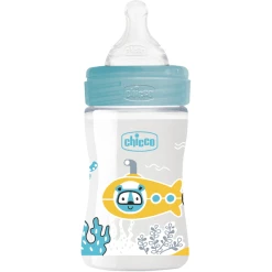 Chicco Babyflasche Well-Being, 150ml, Normaler Durchfluss, Blau, 0M+