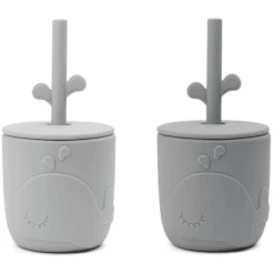 Done By Deer™ Strohhalmbecher Peekaboo Wally Grau 2er-Pack