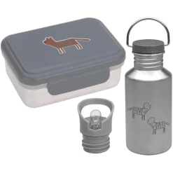 LÄSSIG Lässig Edelstahl Lunchset Brotdose & Trinkflasche Grau