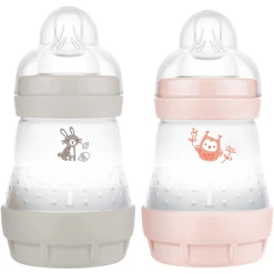 MAM Babyflasche Easy Start Anti Colic-Elements 160 Ml 2 Stück Hase/Eule In Grau/rosa