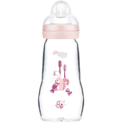 MAM Glasflasche Feel Good 260 Ml Ab 0 Monaten Vogel/Eichhörnchen Rosa