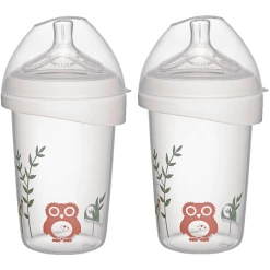 Nip® First Moments Weithalsflasche PP 270 Ml Inkl. Weithalstrinksauger Rund Mit Anti Kolik Ventil, Silikon, Saugloch M (mittlerer Trinkfluss) Eule In Doppelpack