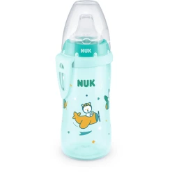 NUK Babyflasche Active Cup, Blau, Motiv Bär/Flugzeug 300ml