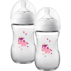 Philips Avent Natural Flasche SCF070/25, 260ml, 2 Stück, Einhorn