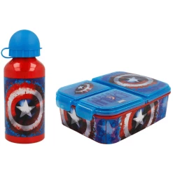 Stor Brotdose & Trinkflasche Captain America 2er Set Blau-rot